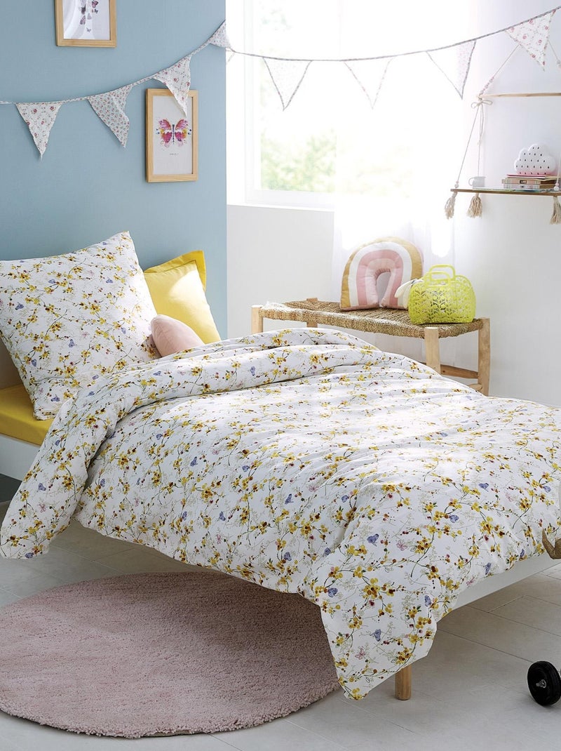Housse de couette imprimée papillons fleuris Jaune - Kiabi