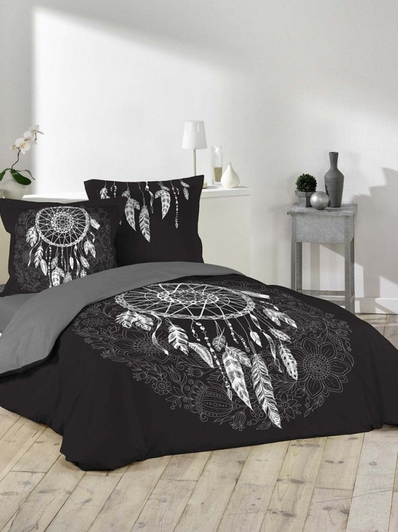 Housse de couette  Ista noir + 2 taies 100% coton Noir - Kiabi