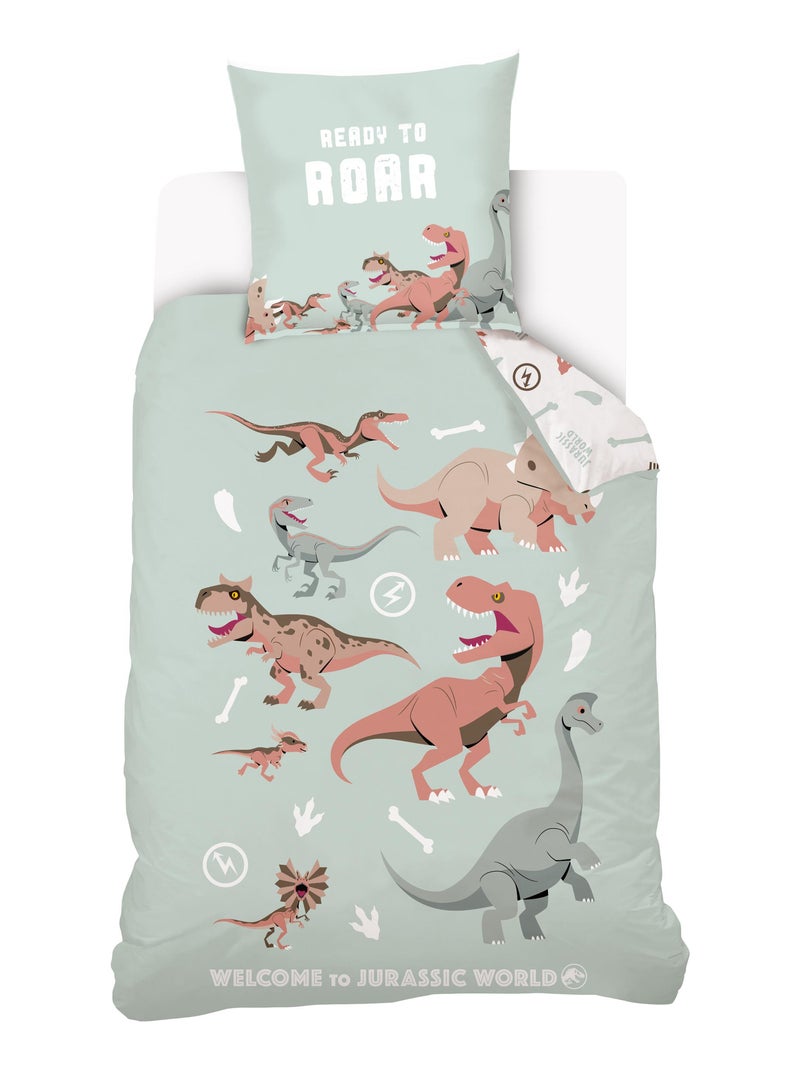 Housse de couette Jurassic World dinosaure 140x200 cm - 100% Coton Vert d'eau - Kiabi