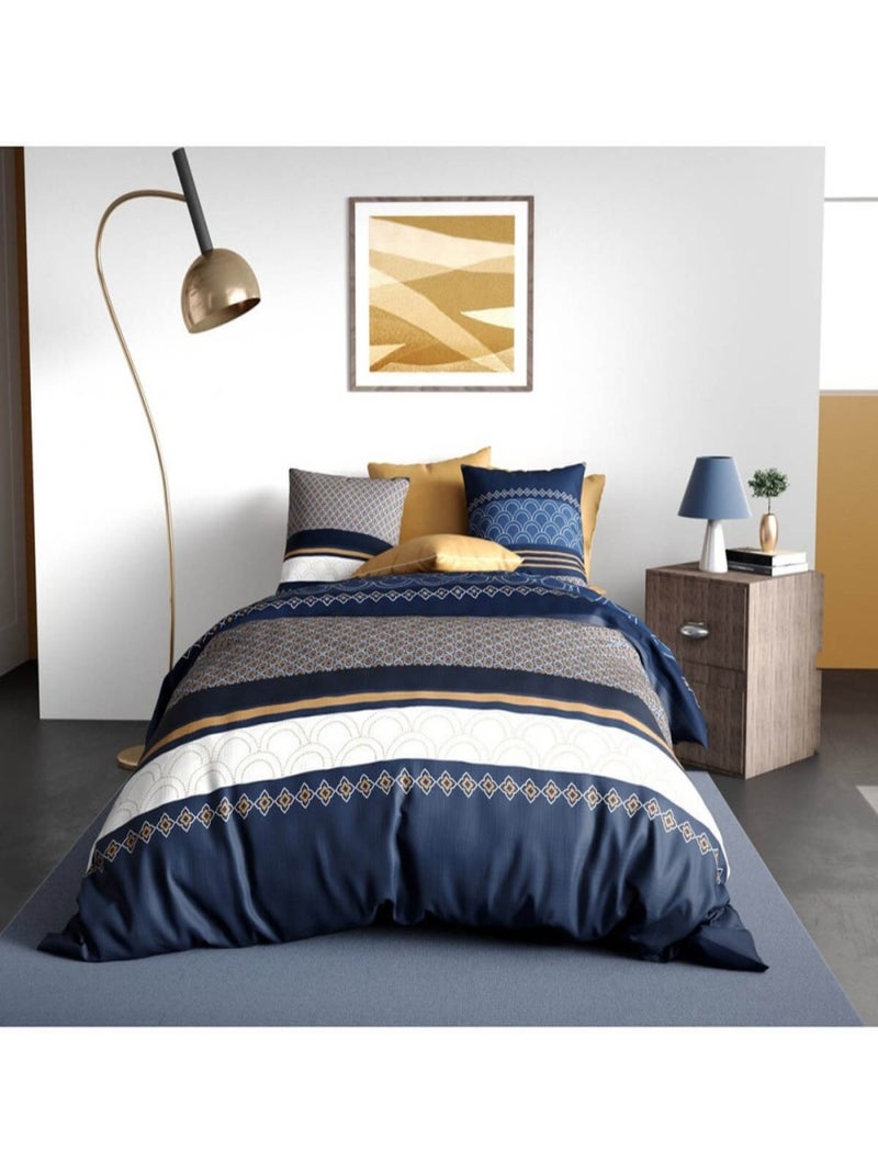 Housse de couette  Kalypso + 1 taie 100% coton 57 fils Bleu - Kiabi