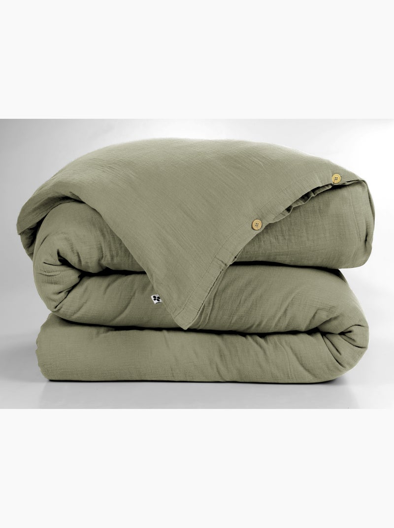 Housse de couette King Size - Double gaze - MILA Kaki - Kiabi