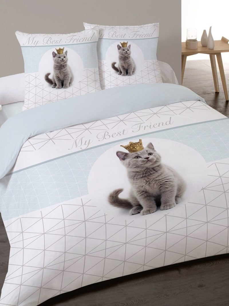 Housse de couette  King + taie(s) coton 52 fils Bleu - Kiabi