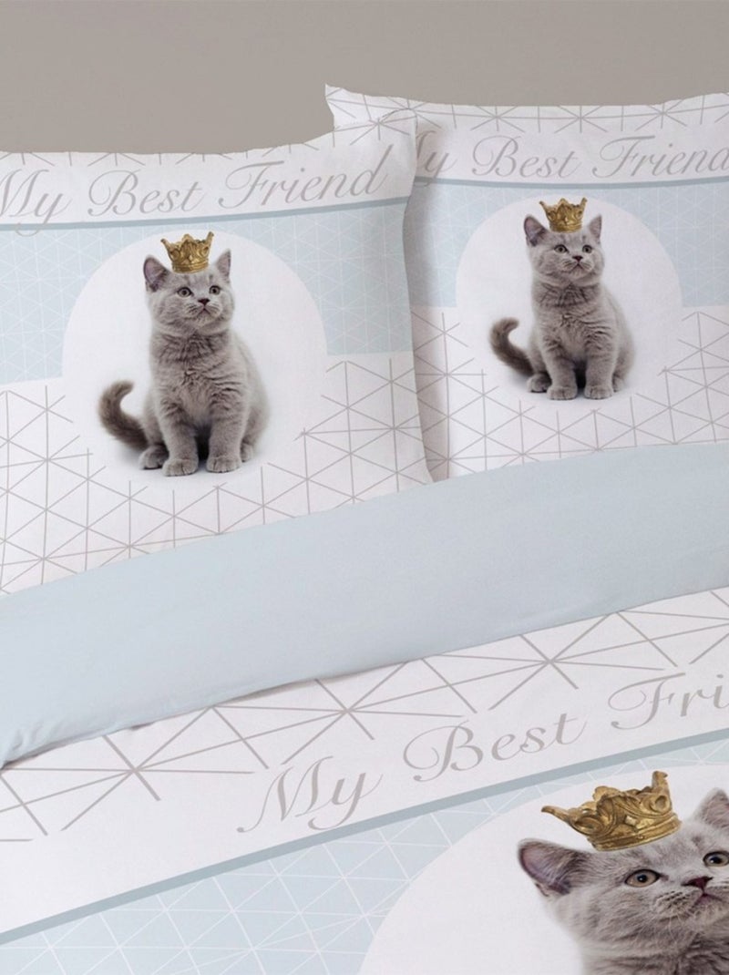 Housse de couette  King + taie(s) coton 52 fils Bleu - Kiabi