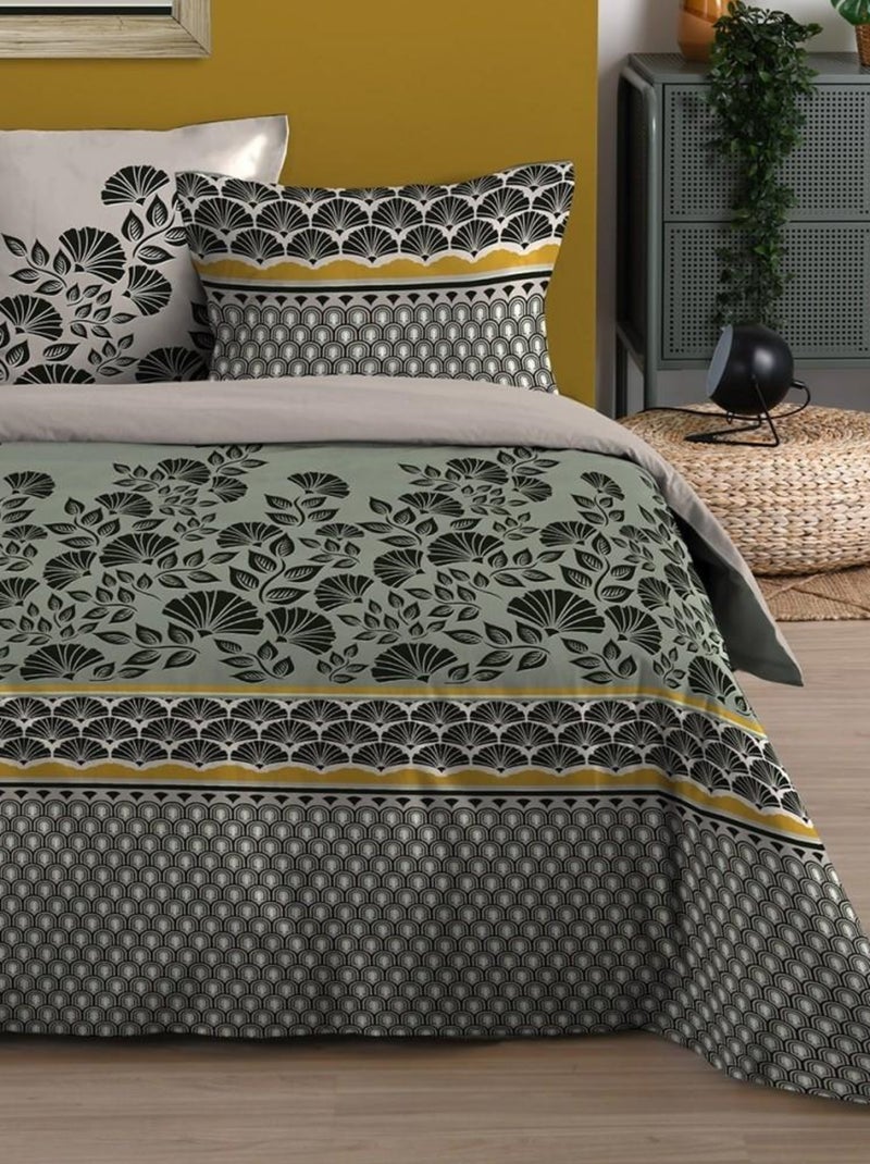 Housse de couette  Konni + taie(s) coton 57 fils Vert - Kiabi