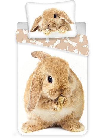 Housse de Couette Lapin 140x200 cm avec taie d'oreiller - Parure de lit en coton