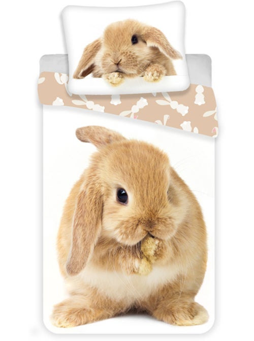 Housse de Couette Lapin 140x200 cm avec taie d'oreiller - Parure de lit en coton - Kiabi