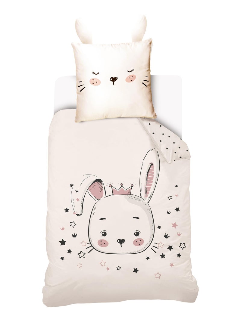 Housse de couette Lapin Lou&Loup 140x200 cm et taie d'oreiller - 100% Coton Blanc - Kiabi