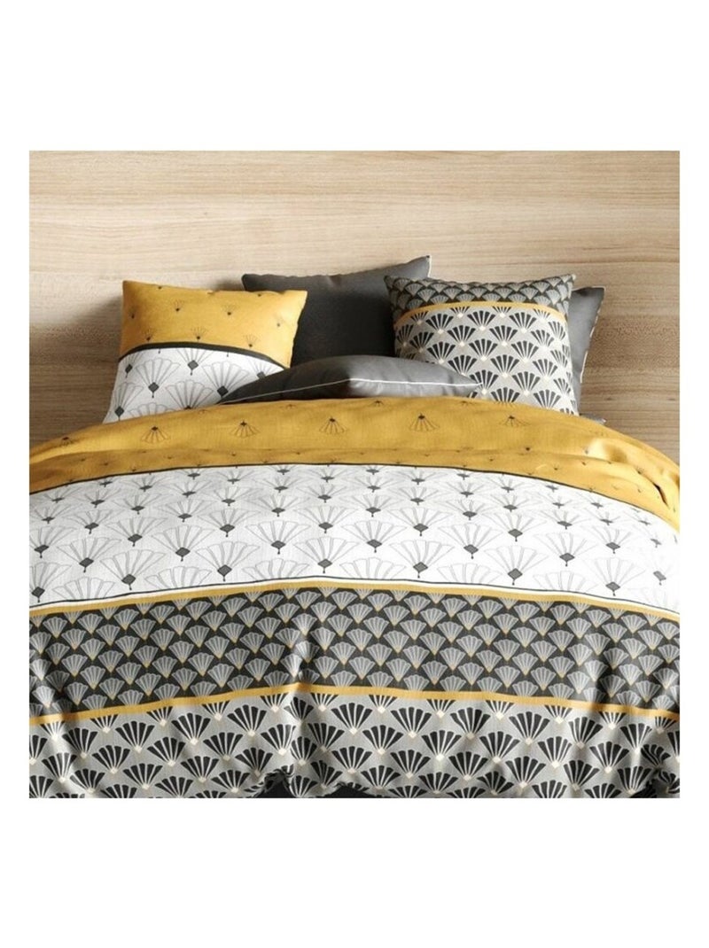 Housse de couette  Léo + 2 taies 100% coton 57 fils Jaune - Kiabi