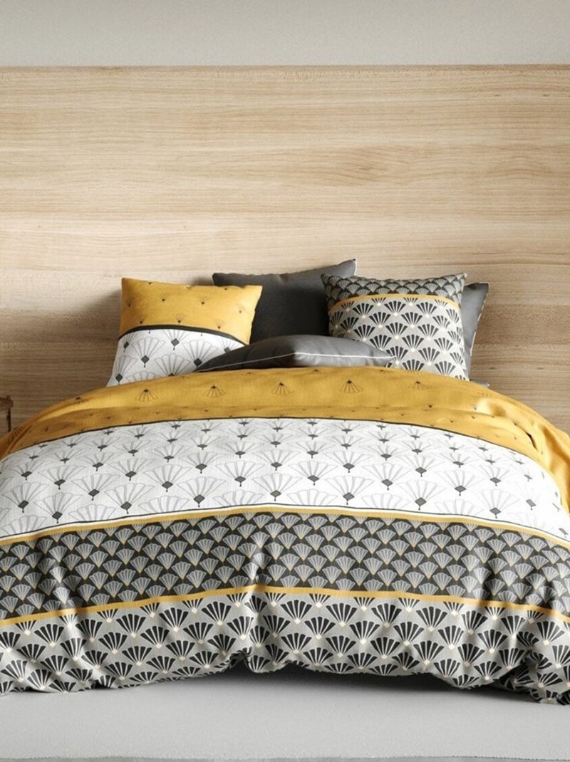Housse de couette  Léo + 2 taies 100% coton 57 fils Jaune - Kiabi