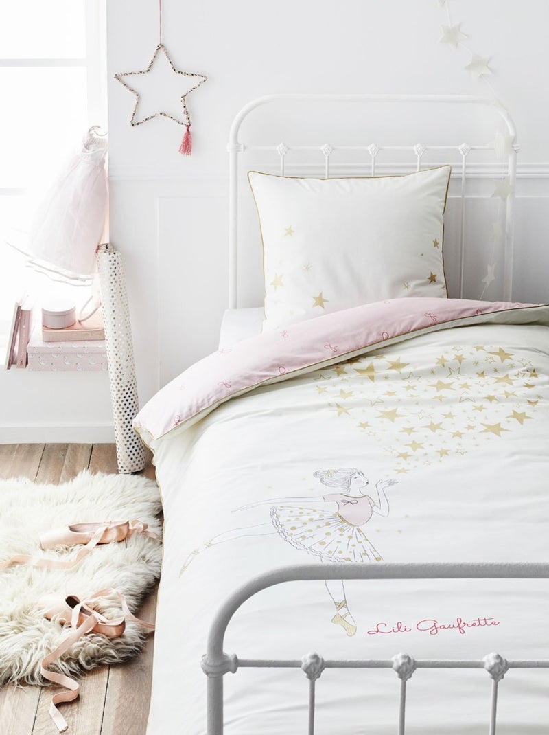 Housse de couette Lili Gaufrette Ballerine 140x200 cm et taie d'oreiller - 100% Coton Ecru - Kiabi