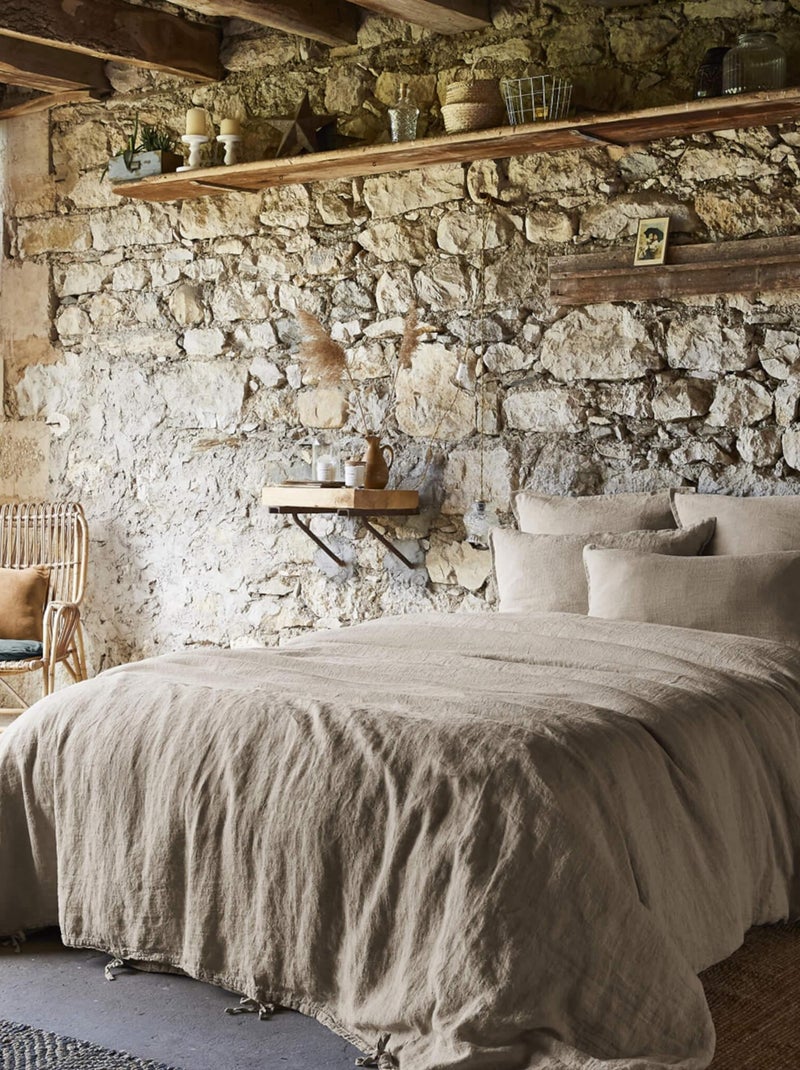 Housse de couette lin lavé Beige - Kiabi