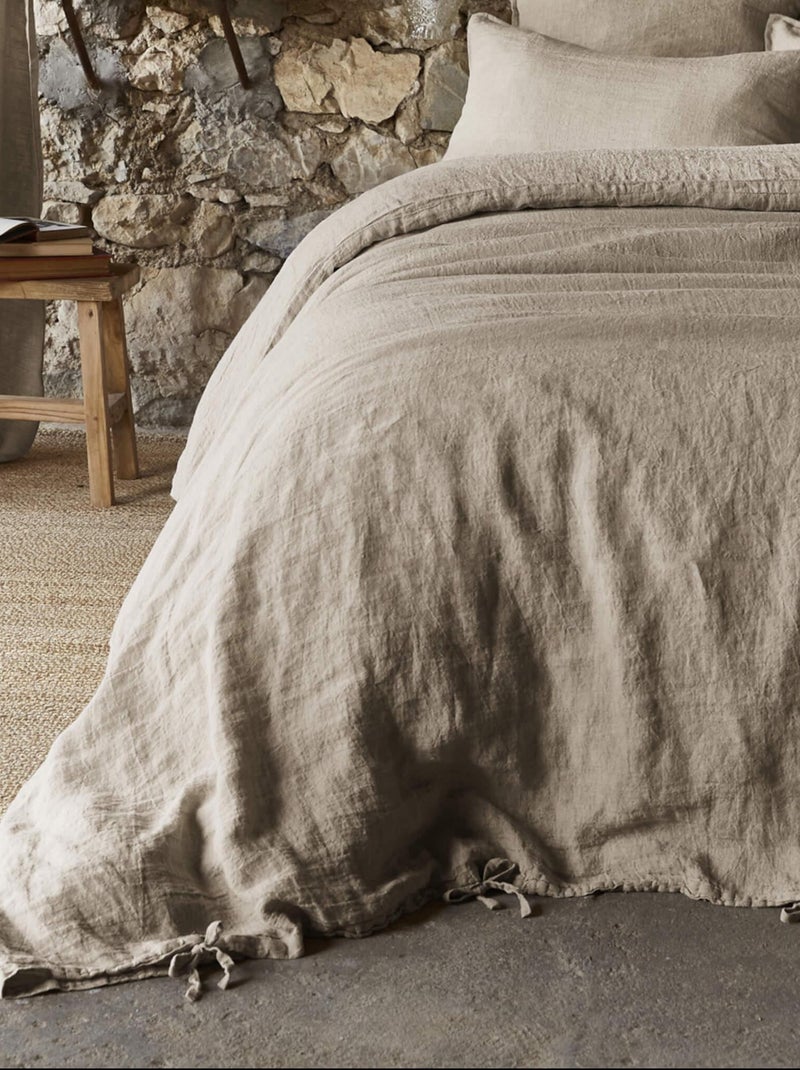 Housse de couette lin lavé Beige - Kiabi