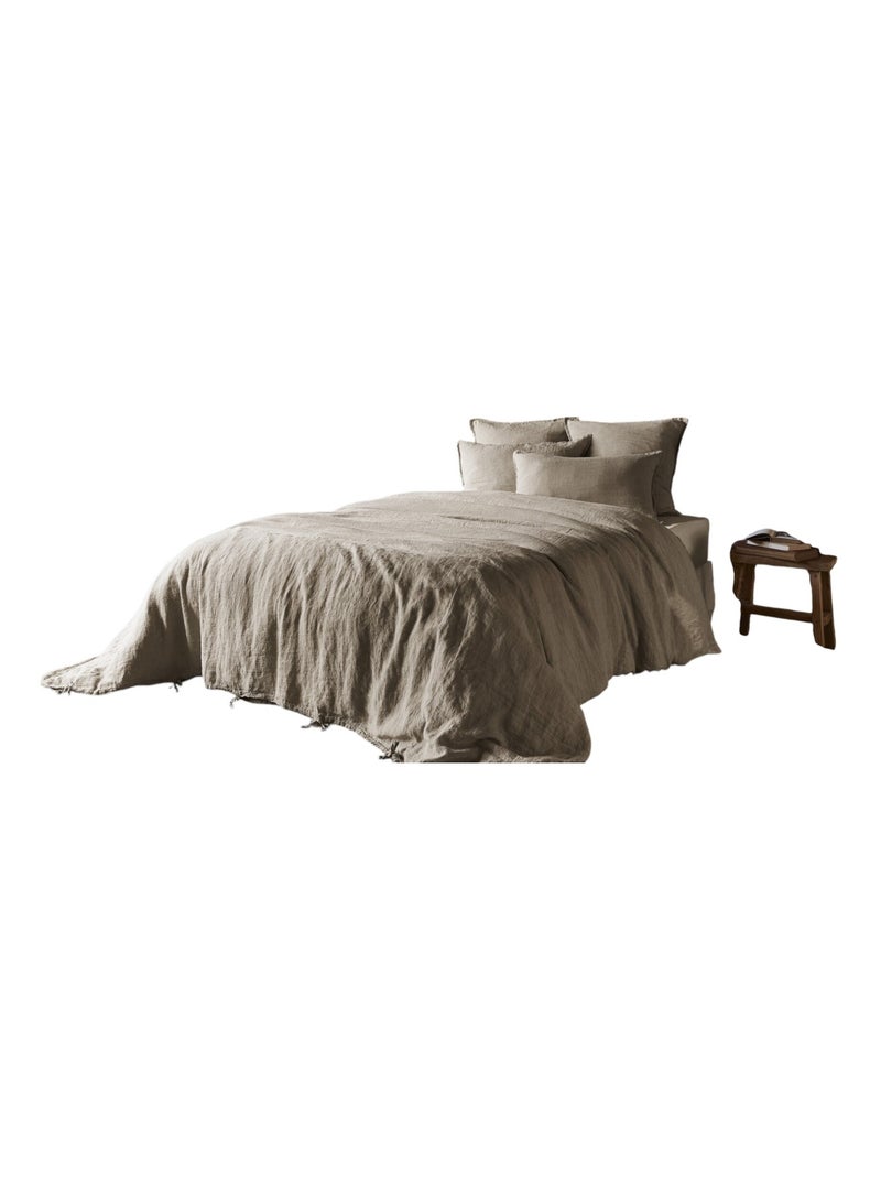 Housse de couette Lin lave Collection Soline Beige foncé - Kiabi