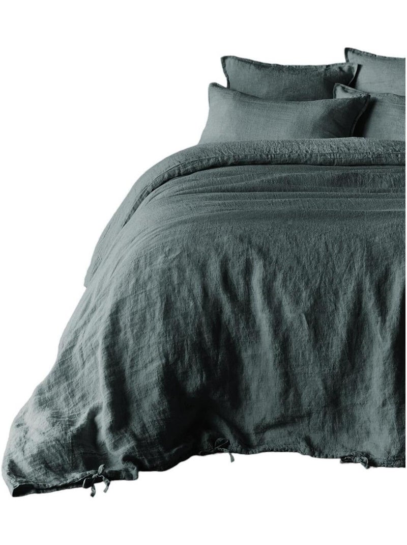 Housse de couette Lin lave Collection Soline gris anthracite - Kiabi