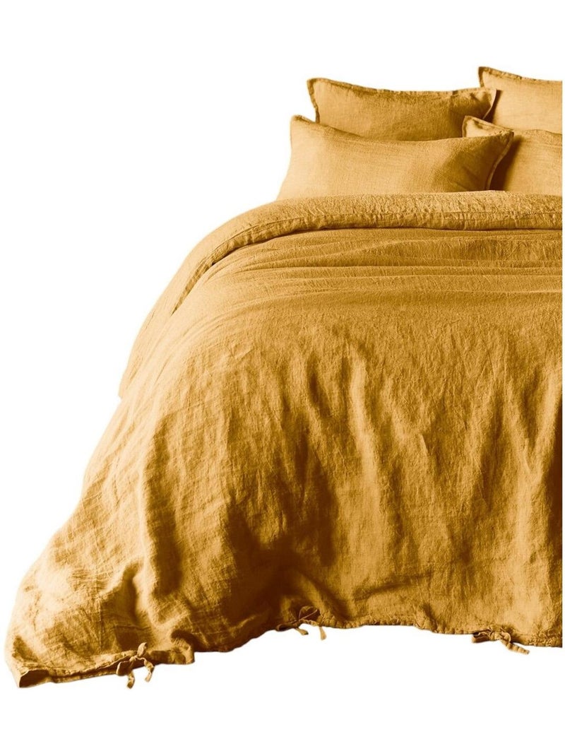 Housse de couette Lin lave Collection Soline Jaune - Kiabi