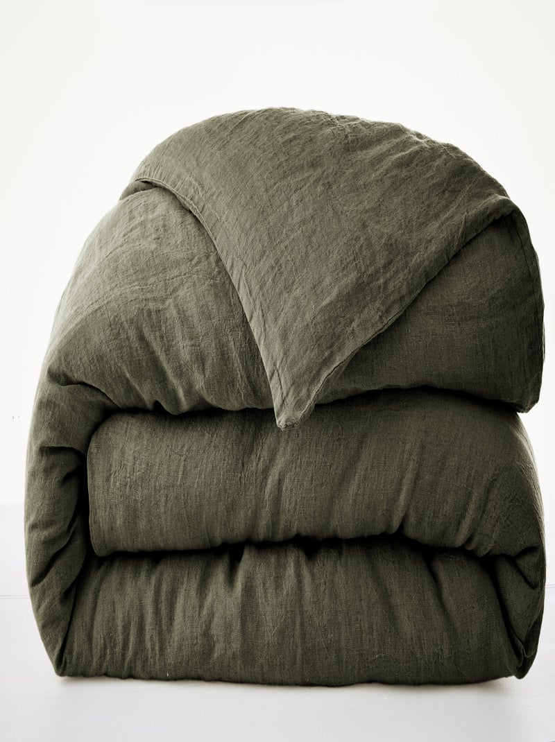 Housse de couette Lin lave Collection Soline Kaki - Kiabi