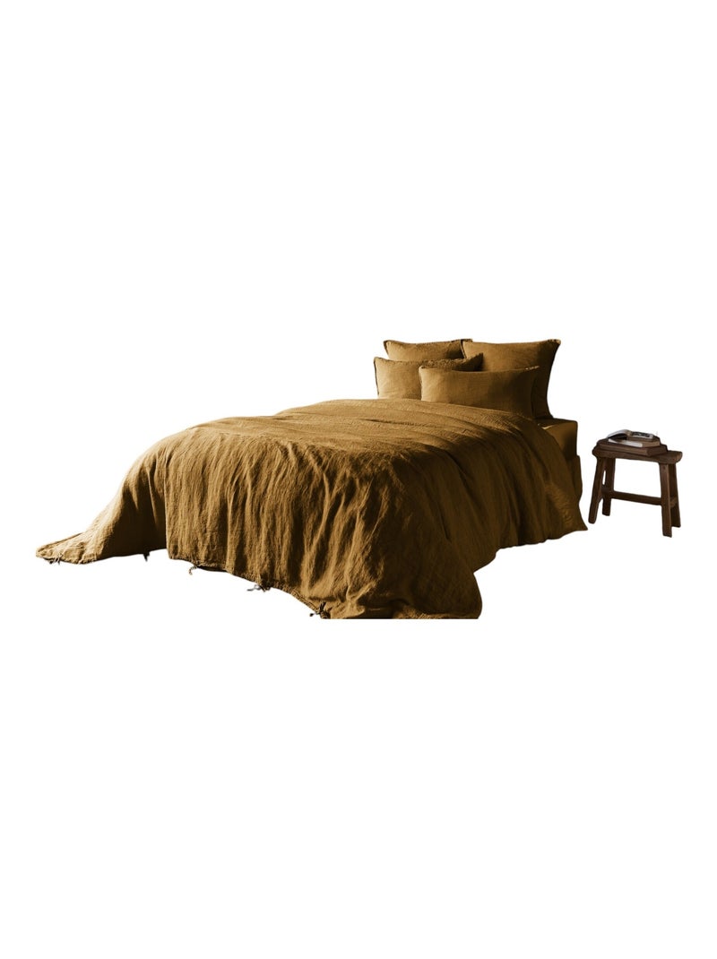 Housse de couette Lin lave Collection Soline Marron caramel - Kiabi