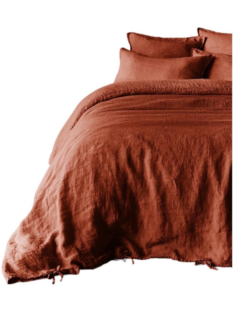 Housse de couette Lin lave Collection Soline Orange - Kiabi