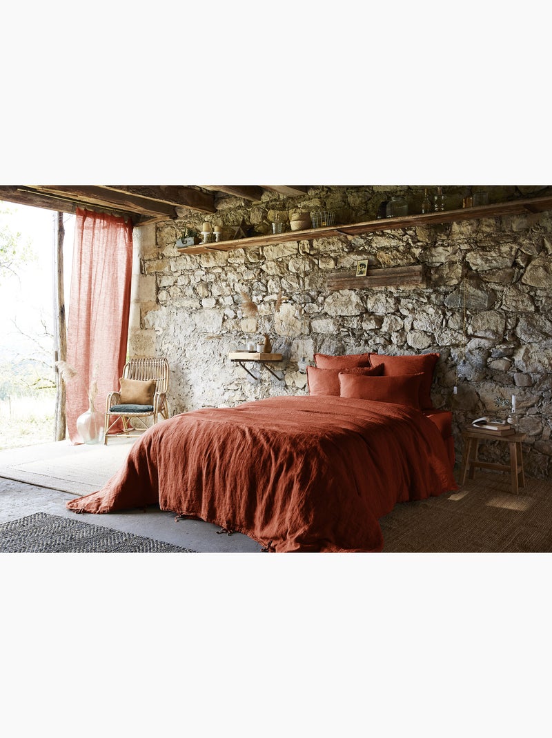 Housse de couette Lin lave Collection Soline Vert - Kiabi