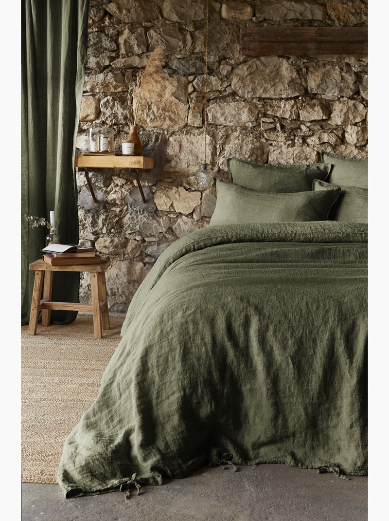 Housse de couette Lin lave Collection Soline Vert cèdre - Kiabi