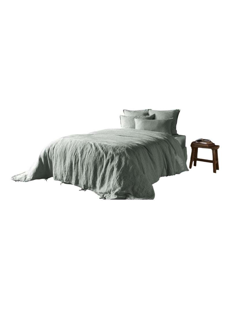 Housse de couette Lin lave Collection Soline Vert d'eau - Kiabi