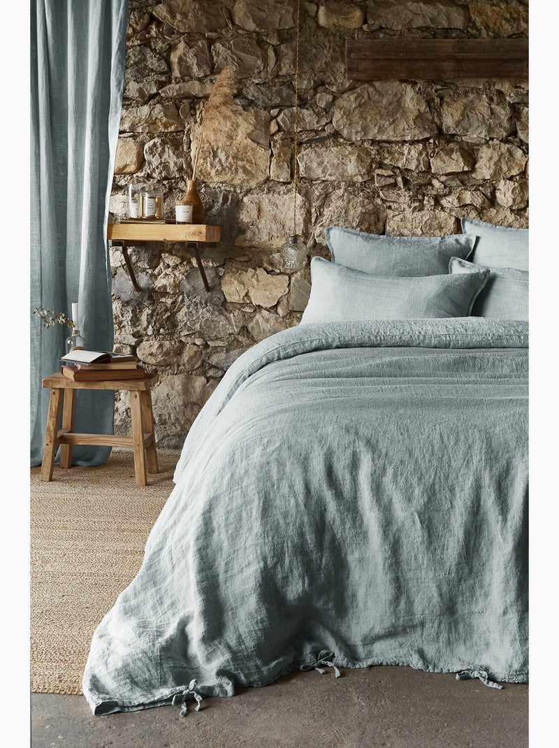 Housse de Couette – Lin Lavé Français Luxe -  Ouverture À Nouettes - Soline Bleu - Kiabi