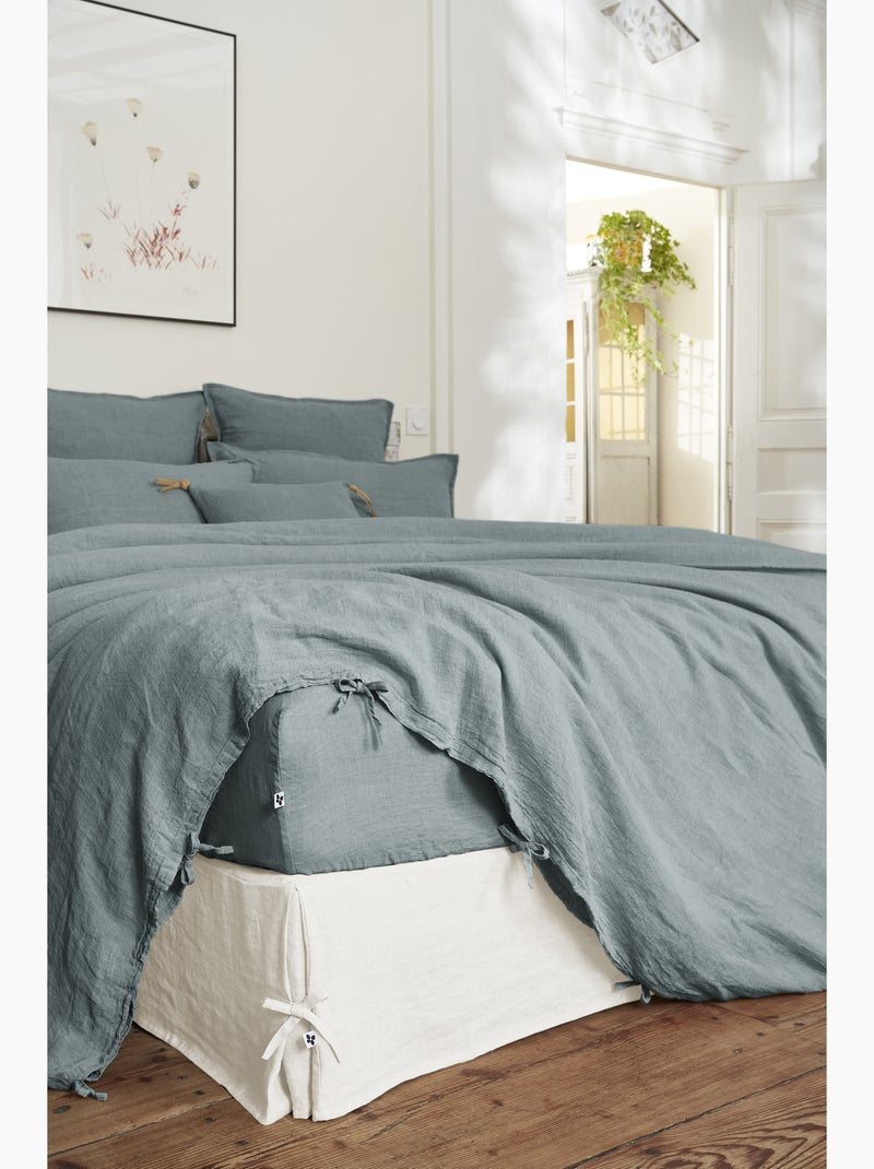Housse de Couette – Lin Lavé Français Luxe -  Ouverture À Nouettes - Soline Bleu - Kiabi