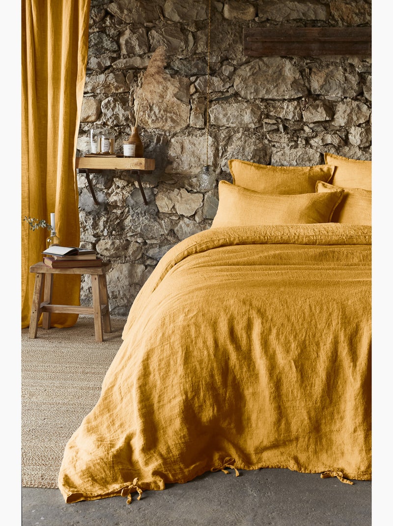 Housse de Couette – Lin Lavé Français Luxe -  Ouverture À Nouettes - Soline Jaune - Kiabi