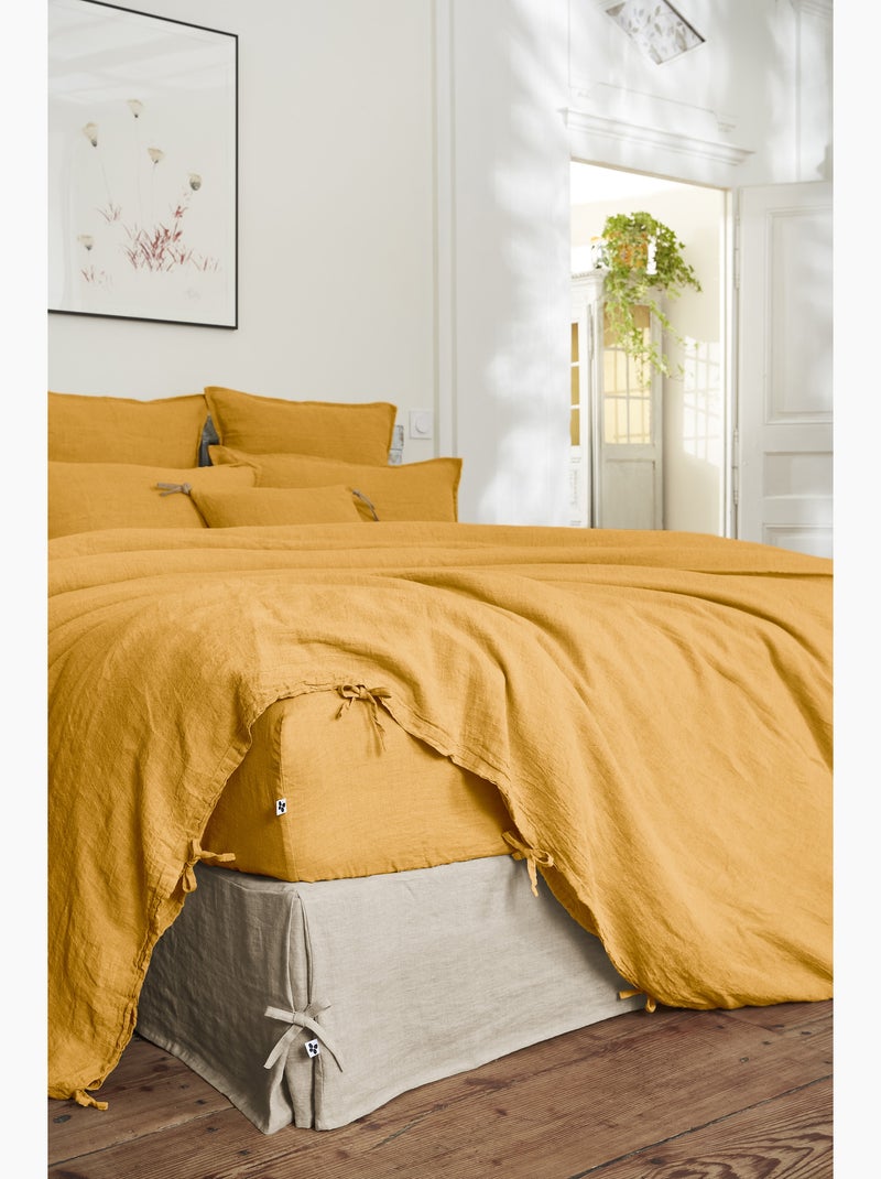 Housse de Couette – Lin Lavé Français Luxe -  Ouverture À Nouettes - Soline Jaune - Kiabi
