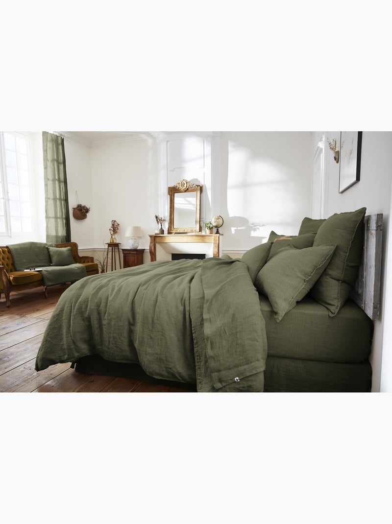 Housse de Couette – Lin Lavé Français Luxe -  Ouverture À Nouettes - Soline Kaki - Kiabi