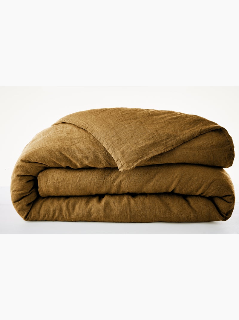 Housse de Couette – Lin Lavé Français Luxe -  Ouverture À Nouettes - Soline Marron - Kiabi
