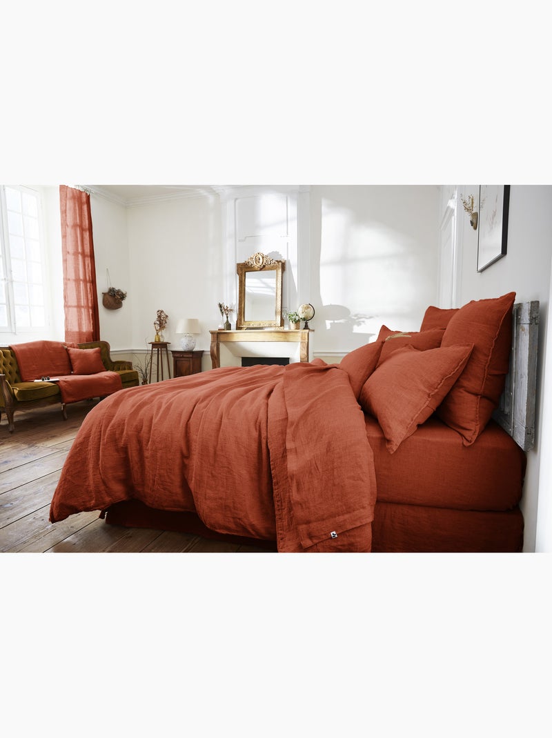 Housse de Couette – Lin Lavé Français Luxe -  Ouverture À Nouettes - Soline Orange - Kiabi