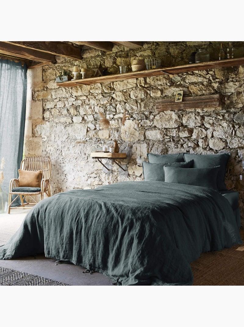 Housse de couette lin lavé Gris foncé - Kiabi