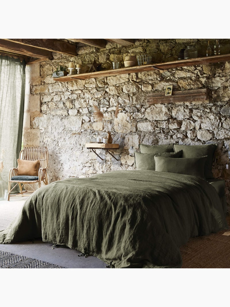 Housse de couette lin lavé Kaki - Kiabi