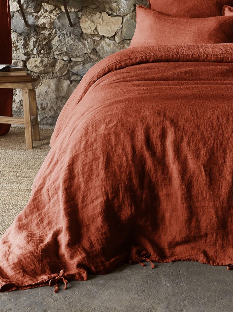 Housse de couette lin lavé Orange - Kiabi