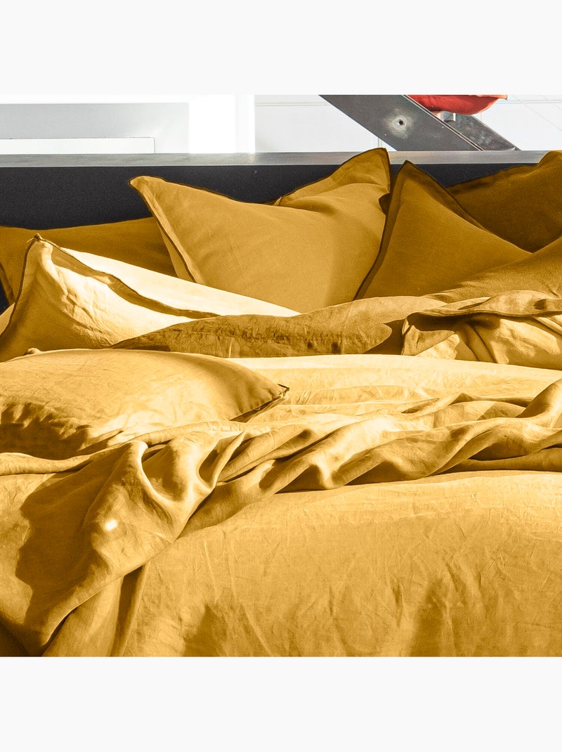 Housse de couette lin signature Jaune or - Kiabi