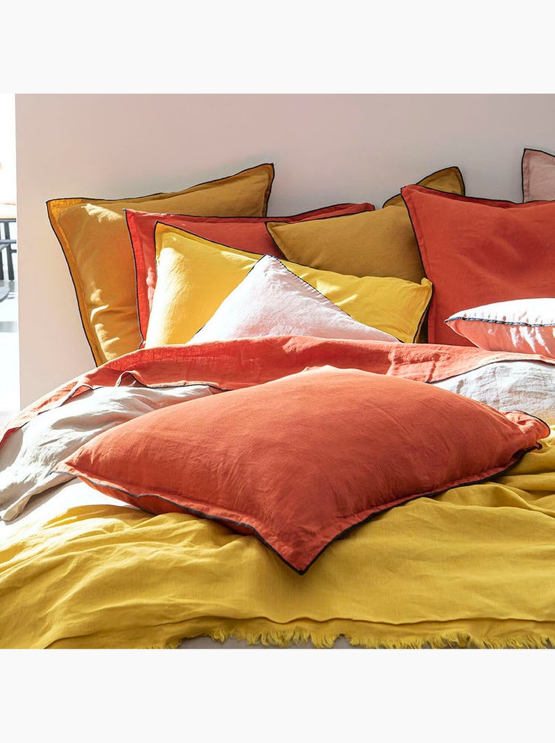 Housse de couette lin signature Jaune or - Kiabi