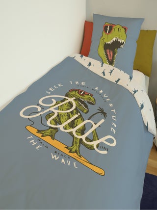 Housse de couette Lou&Loup dinosaure 140x200 cm et taie d'oreiller - 100% Coton
