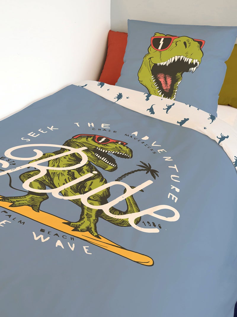 Housse de couette Lou&Loup dinosaure 140x200 cm et taie d'oreiller - 100% Coton Bleu - Kiabi