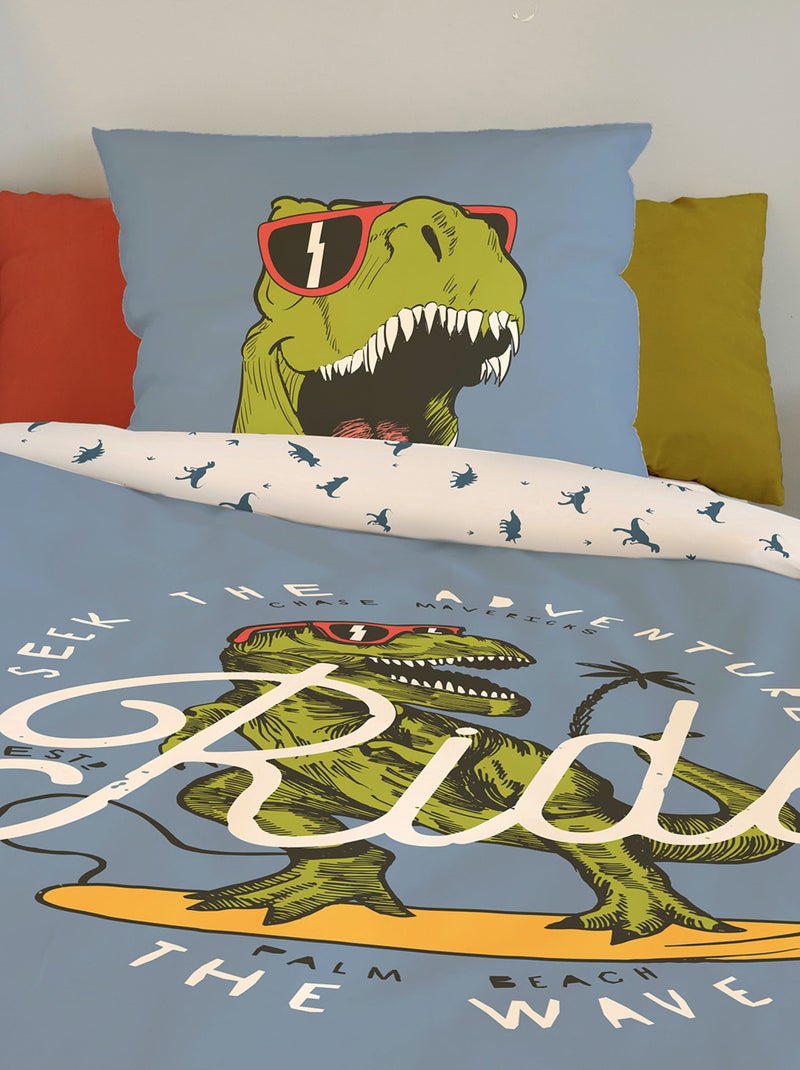 Housse de couette Lou&Loup dinosaure 140x200 cm et taie d'oreiller - 100% Coton Bleu - Kiabi