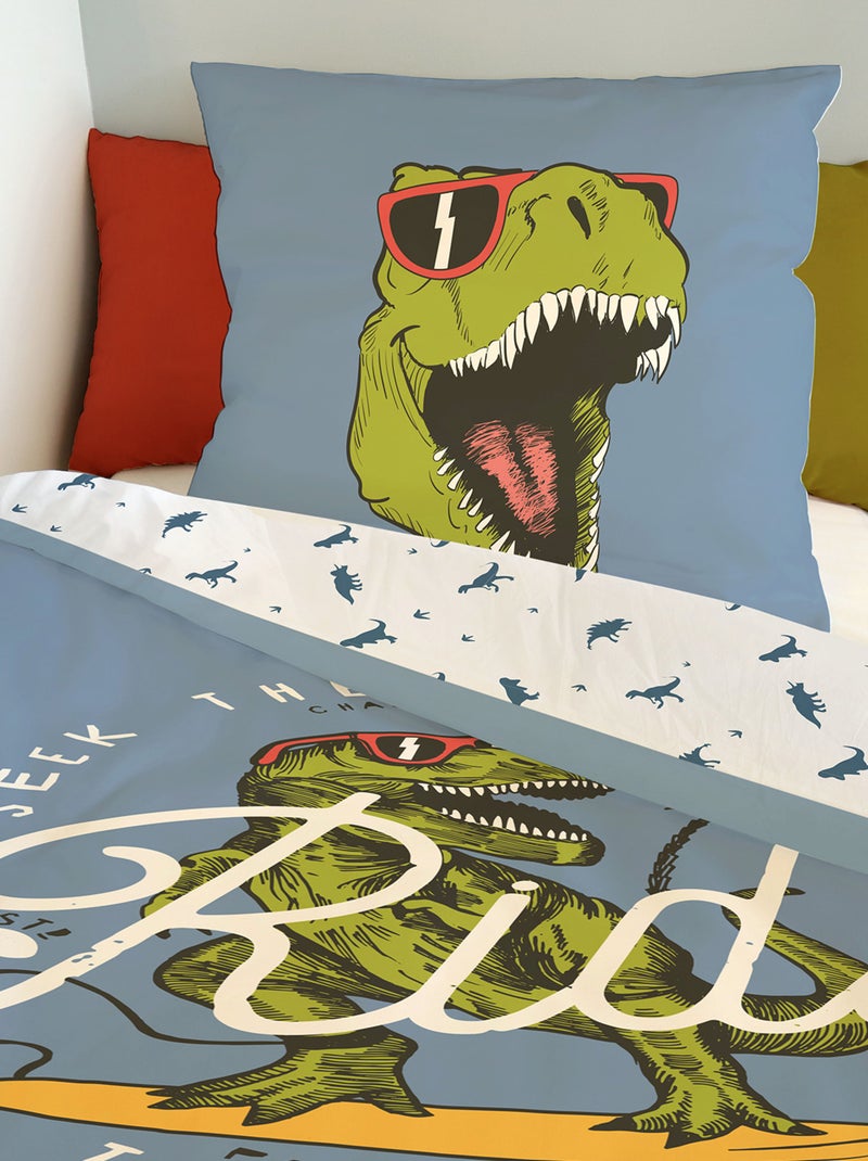 Housse de couette Lou&Loup dinosaure 140x200 cm et taie d'oreiller - 100% Coton Bleu - Kiabi