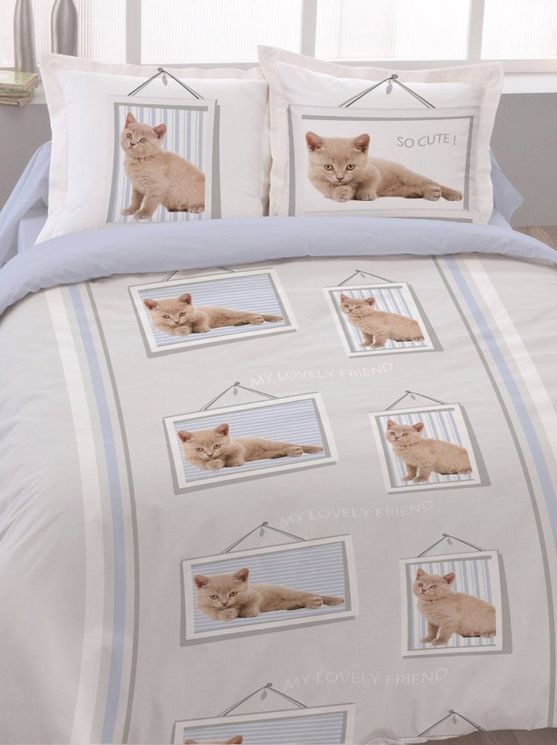Housse de couette  Lovely friend + taies coton 52 fils Blanc - Kiabi