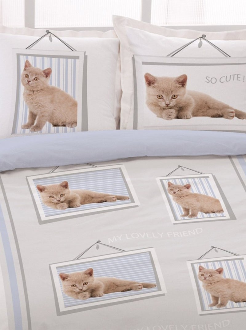 Housse de couette  Lovely friend + taies coton 52 fils Blanc - Kiabi