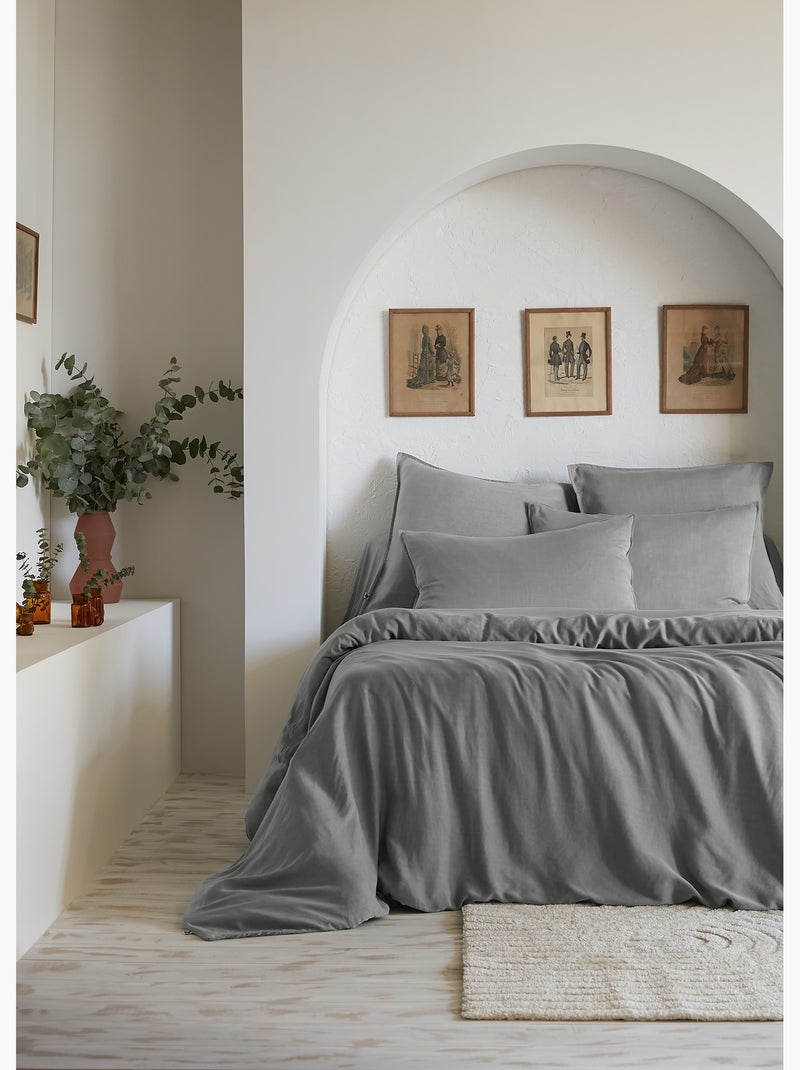 Housse de couette – Lyocell uni - Finition fermeture éclair -  LYSANDRE Gris Granit - Kiabi