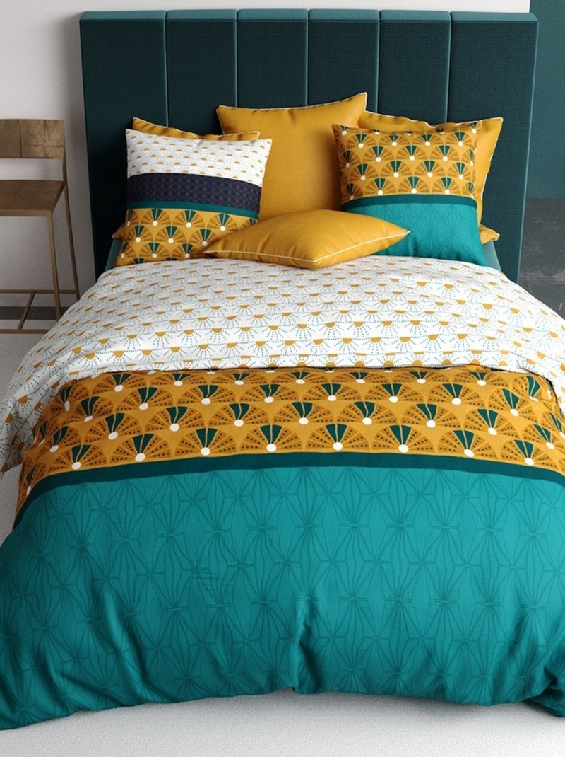Housse de couette  Madra + 1 taie 100% coton 57 fils Vert - Kiabi