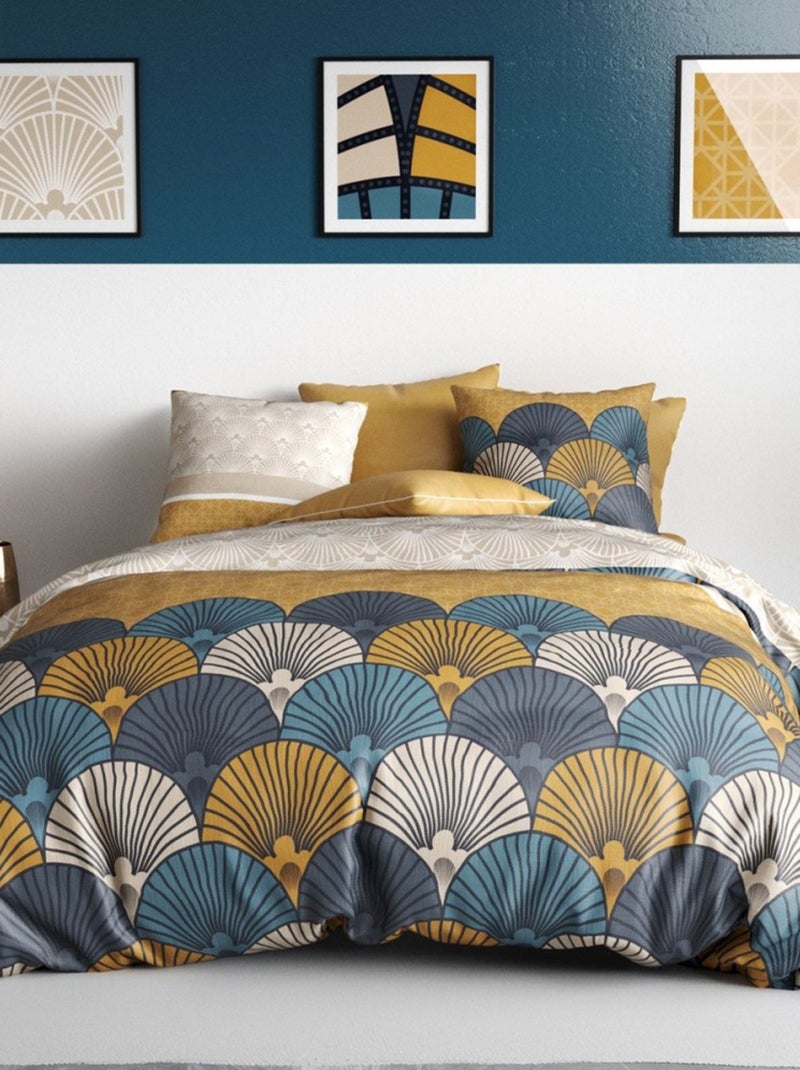 Housse de couette  Maka + taie(s) coton 57 fils Bleu - Kiabi