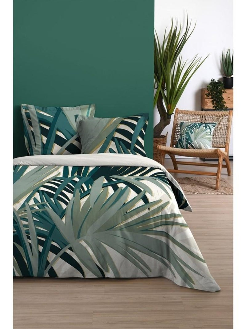 Housse de couette  Malanga vert + 2 taies coton 57 fils Vert - Kiabi