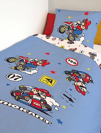 Housse de couette Mario Kart 140x200 cm - 100% Coton - Bleu