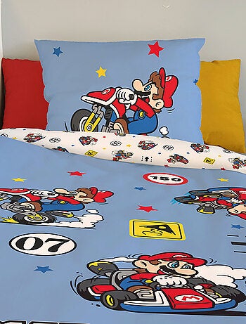 Housse de couette Mario Kart 140x200 cm - 100% Coton - Bleu