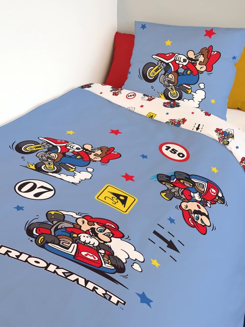 Housse de couette Mario Kart 140x200 cm - 100% Coton - Bleu - Kiabi